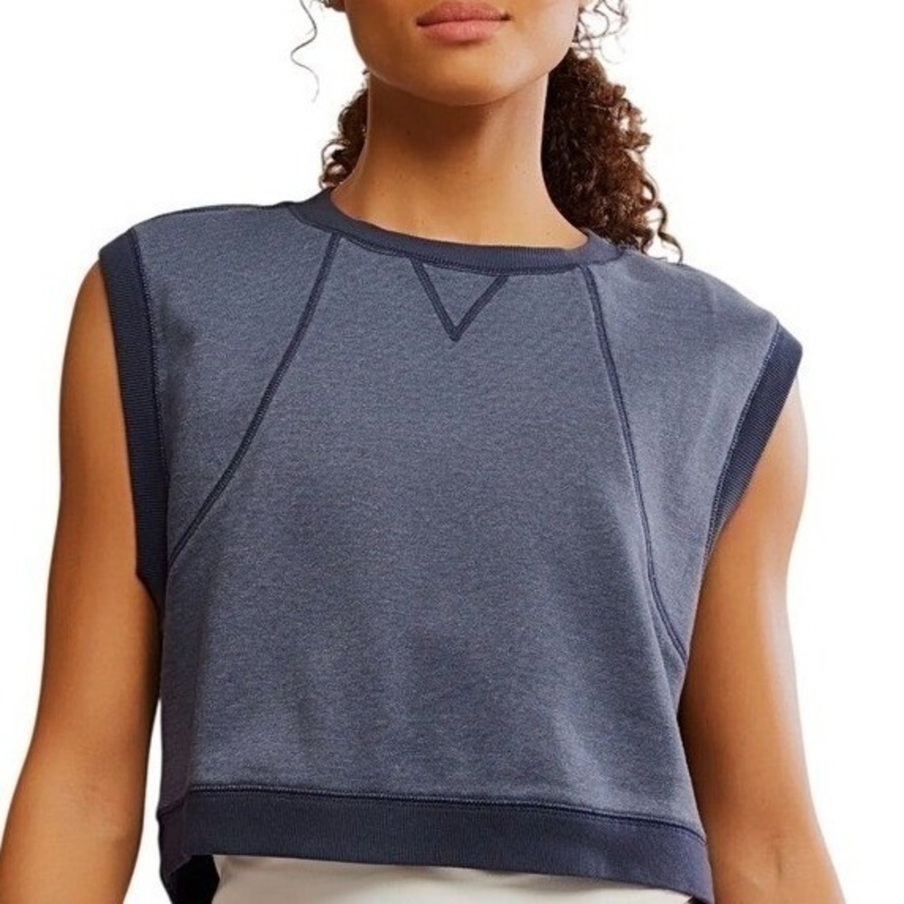 Free People Cropped Shirt Womens XS Misty Blue Sleeveless Tank Top Yoga Gym New - Picture 1 of 11